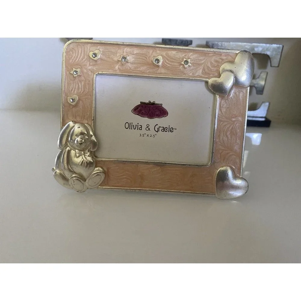 Enamel Crystal Jeweled Picture Frame Bunny and Hearts 2.5‎ X 3.5 Olivia & Gracie